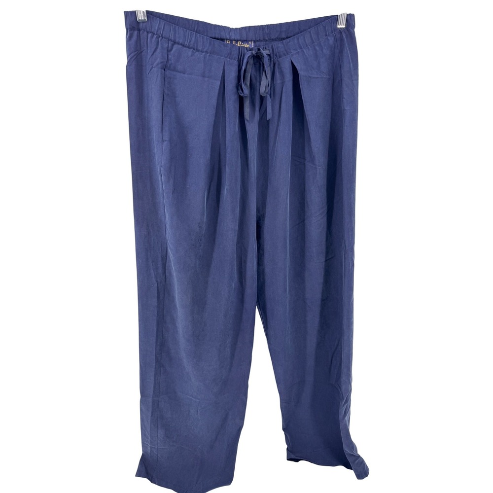 Belle Pointe Women's Silk Lounge Pants Navy‎ Blue Size M Wide Leg Drawstring